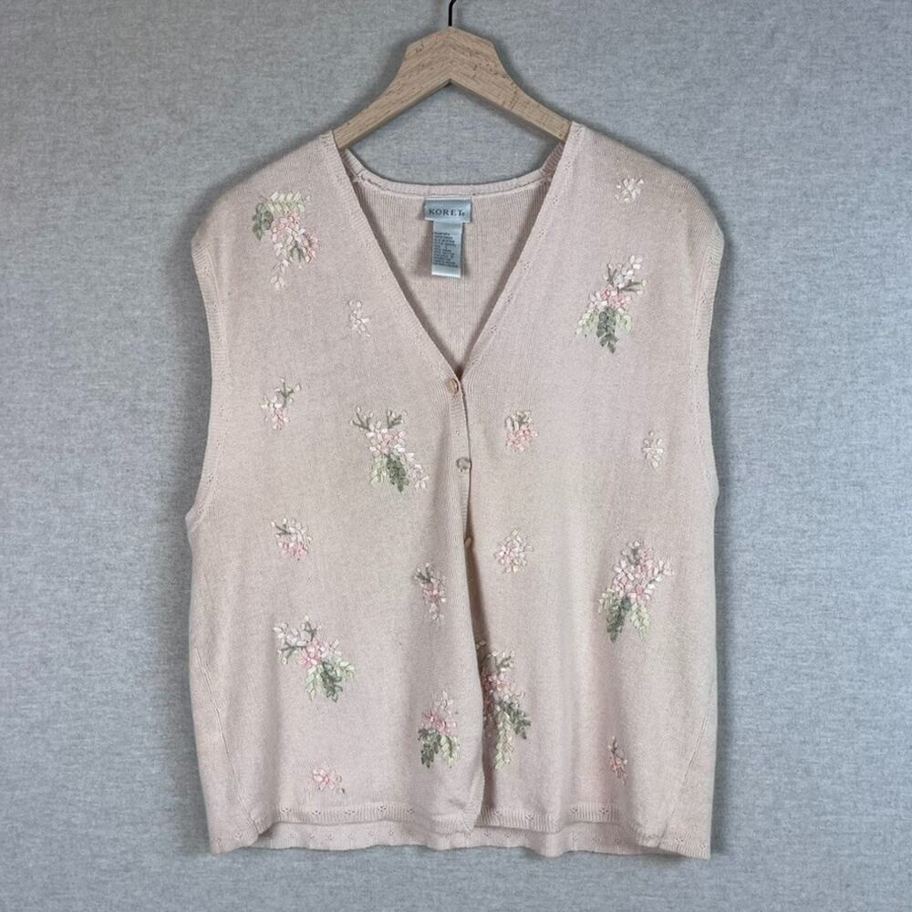 Vintage‎ Koret Womens Embroidered Knit Vest Size L Soft Girl Cottagecore Grandma